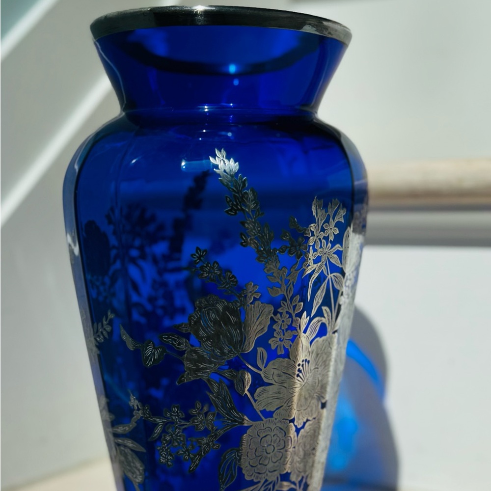 Elegant Pairpoint Cobalt Vase with Sterling Silver Overlay
